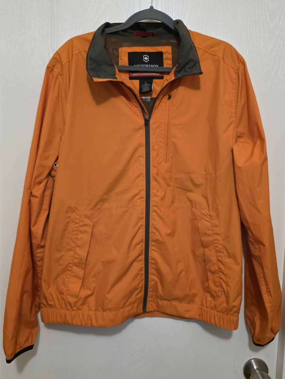 Victorinox Men’s Orange Windbreaker Jacket with Contrast Collar